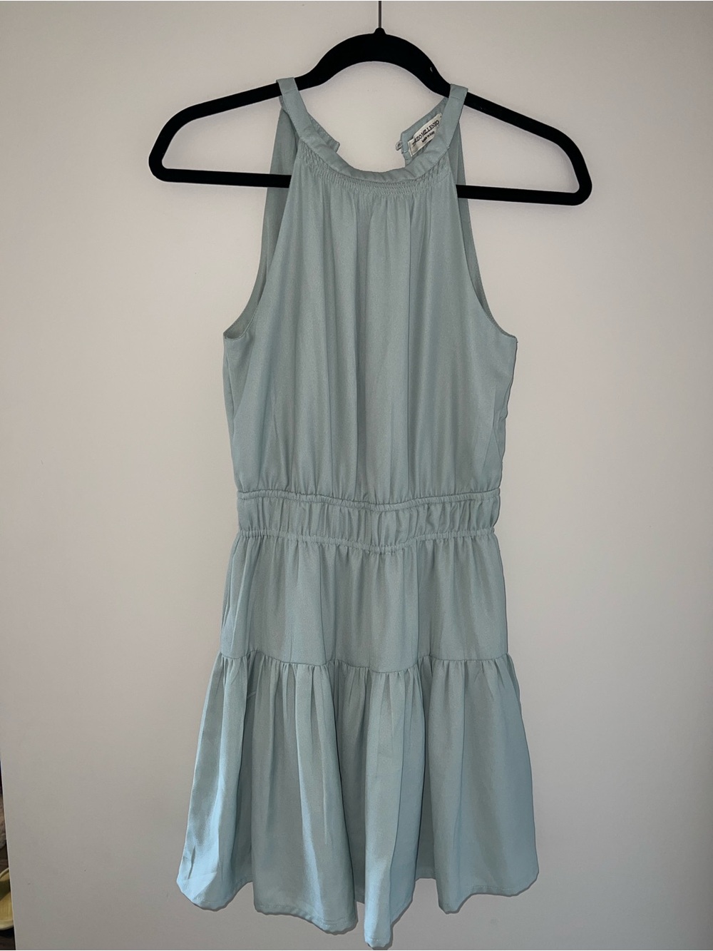 Muted Teal Halter Tiered Dress
